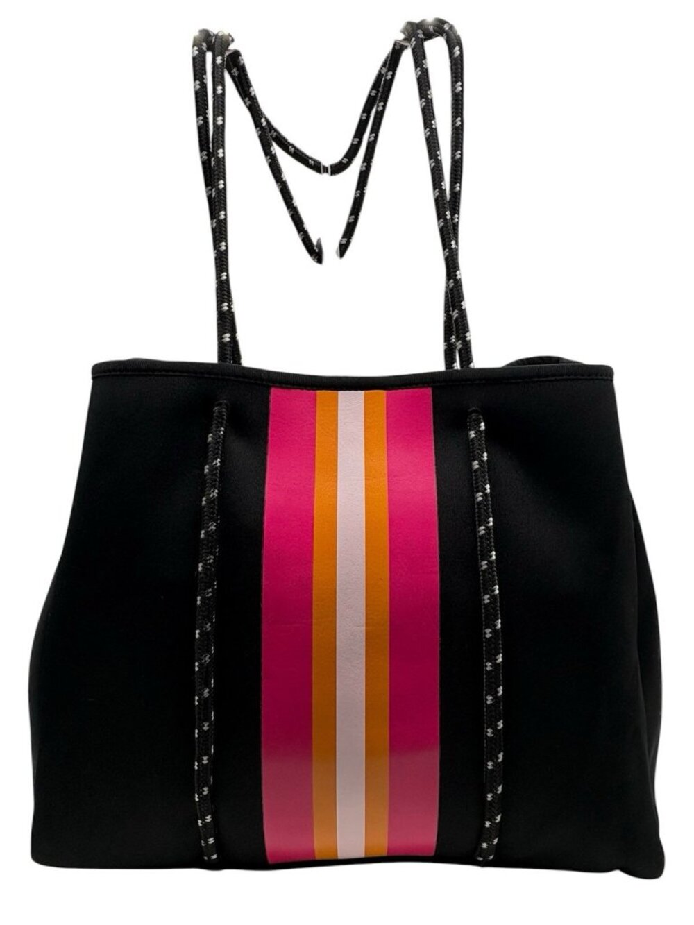 NEOPRENE TOTE BAG BLACK/MULTI BACHELORETTE BEACH SWIM EUC
